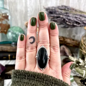 Black Onyx Oval Crystal Statement Ring in Sterling Silver - Designed by FOXLARK Collection Adjustable to Size 6 7 8 9 | Stone Ring