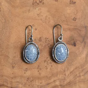 Blue Sponge Coral Earrings - Hammered Silver Drop Earrings - .925 Sterling Silver - Silversmith