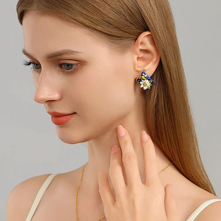 Blue Tit Gem Stud Earrings