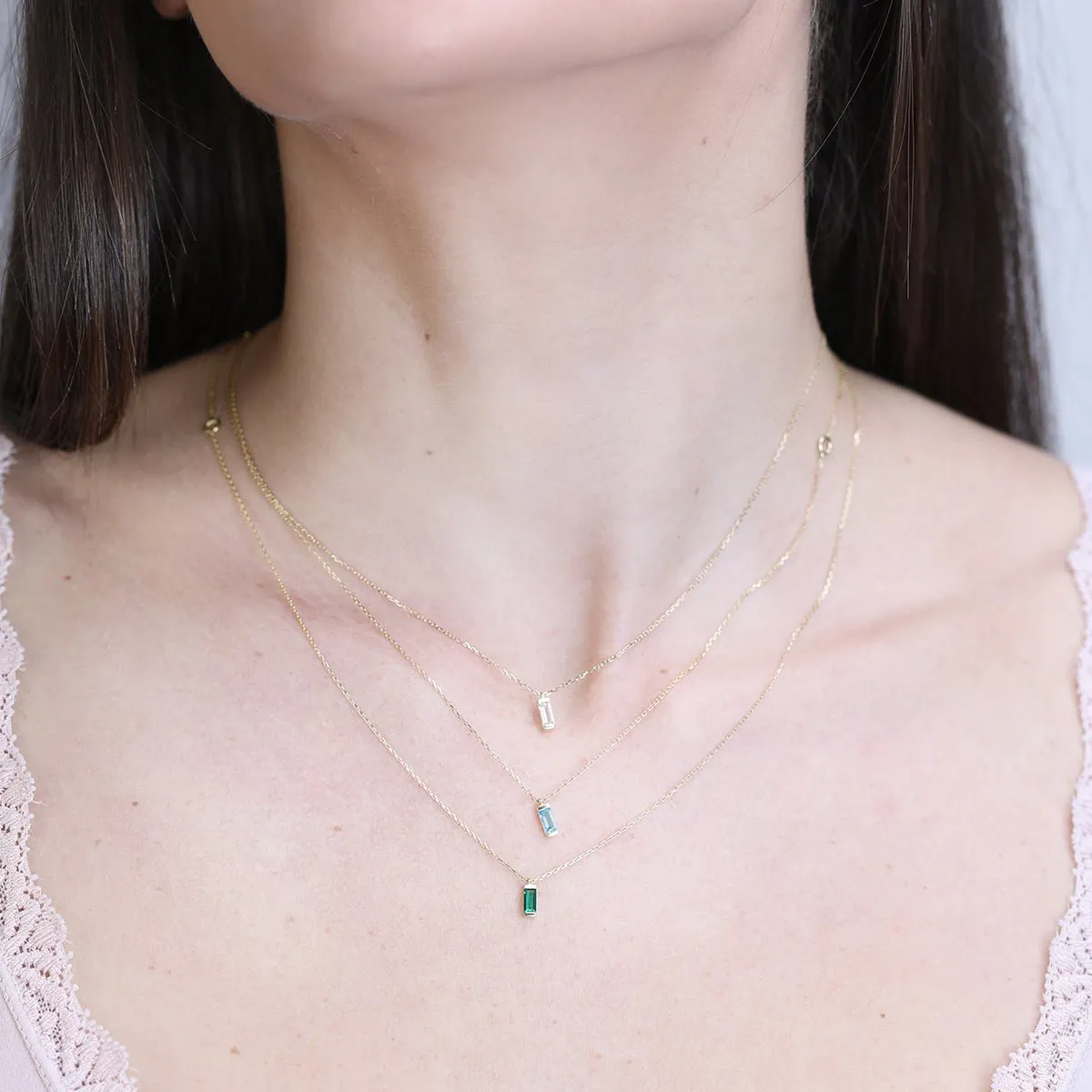 Blue Topaz Baguette Pendant Necklace