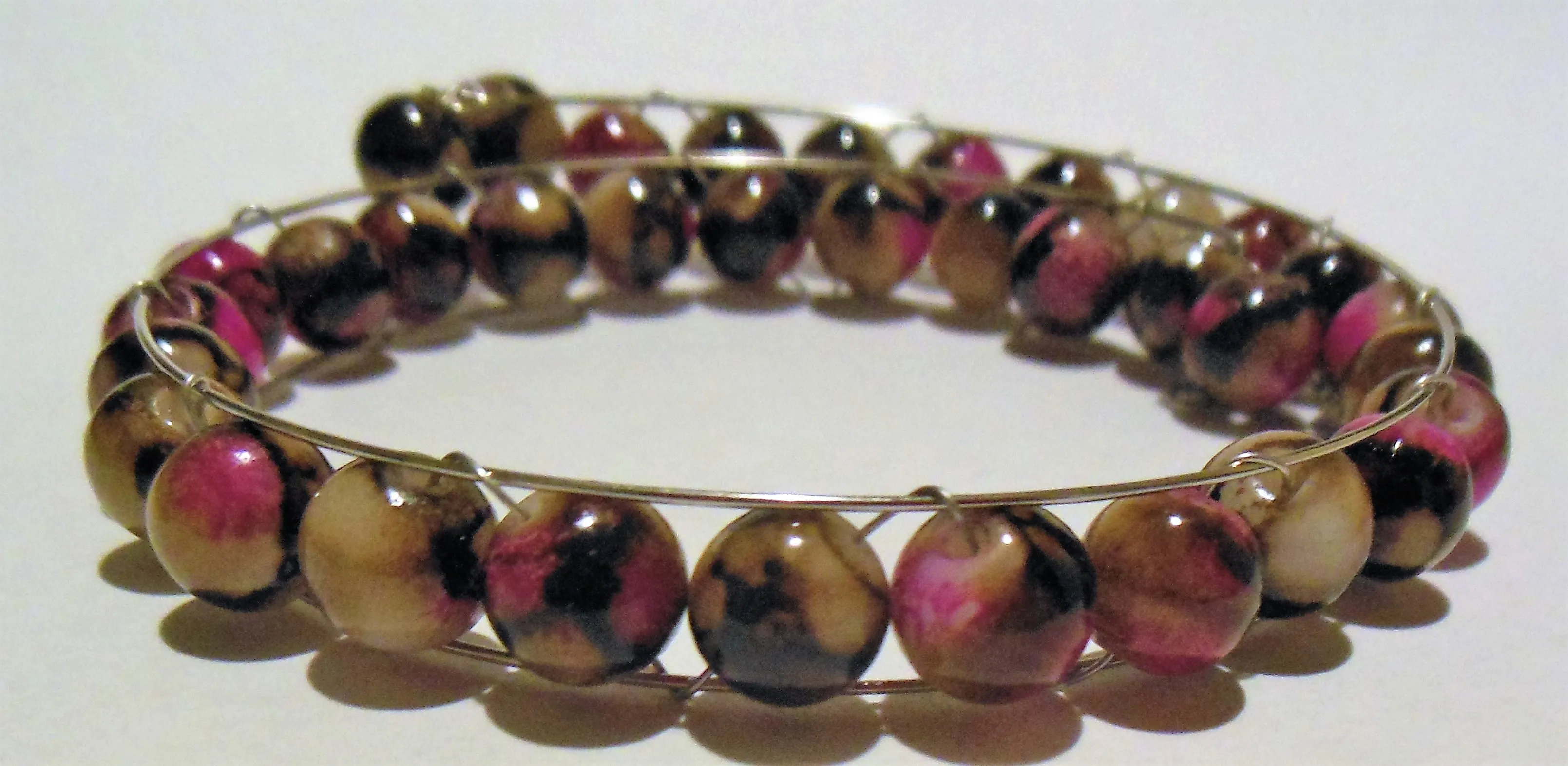 Bracelet Memory Wire with Rim Wire Bracelet Beaded Brown Pink Decorative