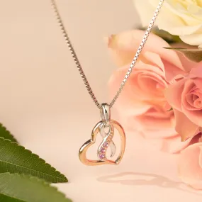 Breast Cancer Ribbon "Hope Fight Survive" Pendant Necklace with Pink Sapphire 925 Sterling Silver