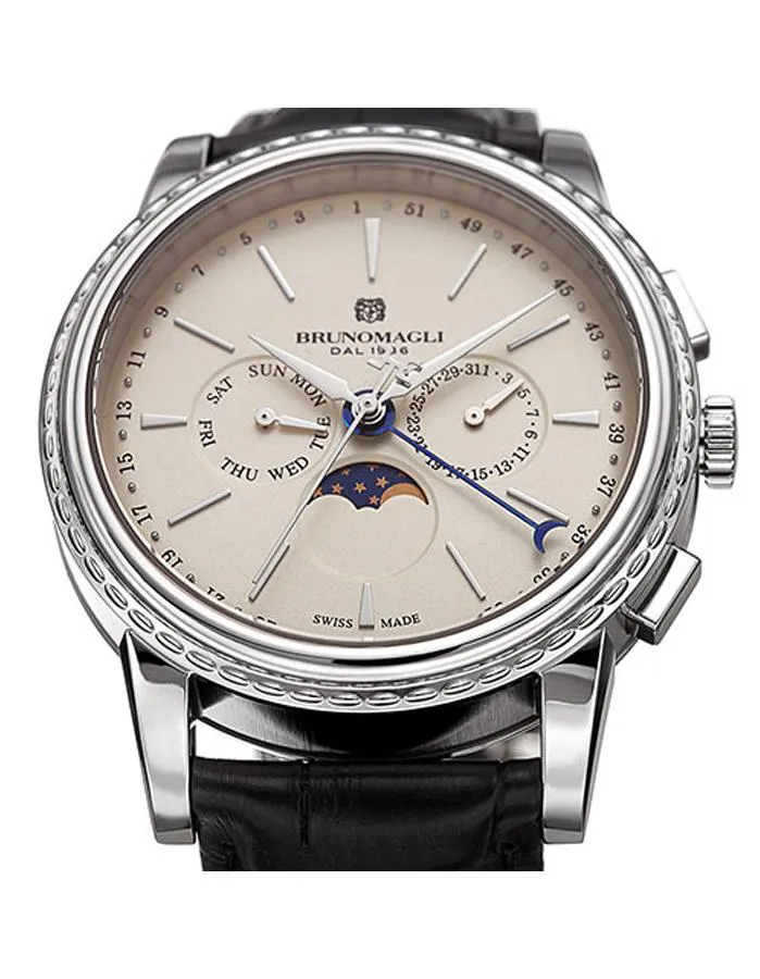 Bruno Magli Mens 80th Anniversary Ottanta - Stainless Steel - Moon Phase