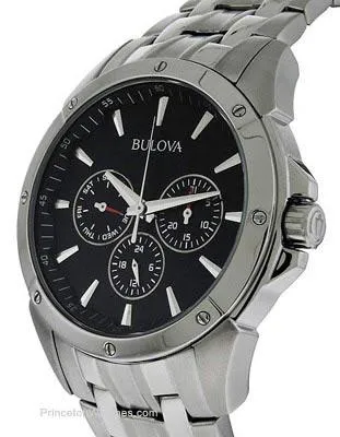 Bulova Day/Date Mens Sport Dress Watch - Black Dial - Steel Case and Bracelet