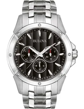 Bulova Day/Date Mens Sport Dress Watch - Black Dial - Steel Case and Bracelet