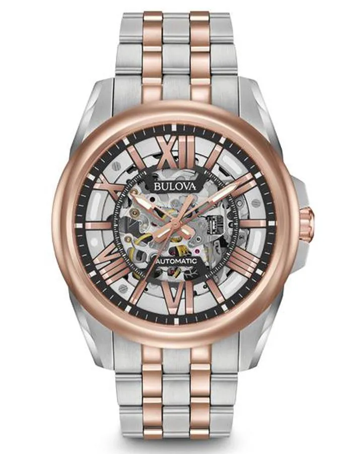 Bulova Mens Automatic - Rose Gold-Tone - Bracelet - Skeleton Dial - 100m