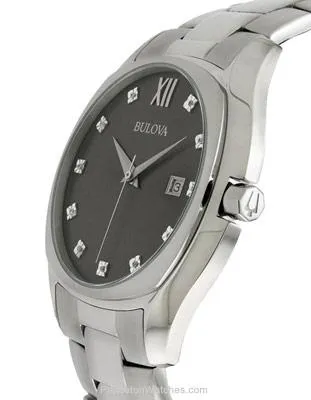 Bulova Mens Diamond Dress Watch - Gray Dial - Stainless Steel Case and Bracelet