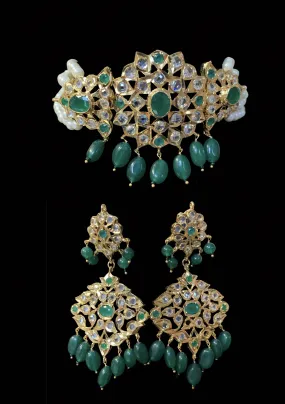 C299 Lekha choker set ( green beads ) (   READY TO SHIP )