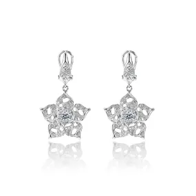 Carmen 1 Carat Round Brilliant Cut Diamond English Lock Drop Earrings in 14k White Gold