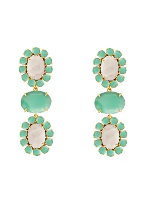 Chrysoprase Moonstone Three Drop Earrings