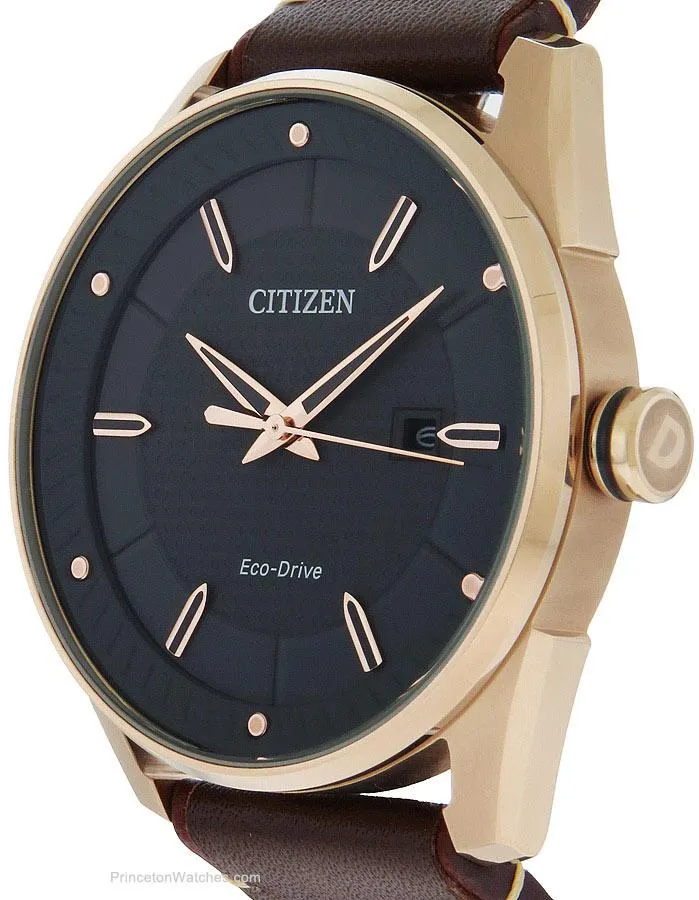 Citizen Mens DRIVE CTO - Rose Gold-Tone - Leather Strap - Grey Dial - Date