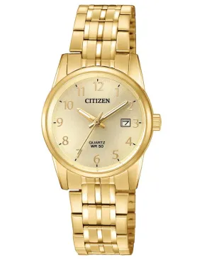 Citizen Womens Quartz Watch - Gold-Tone Case & Bracelet - Date - 50m