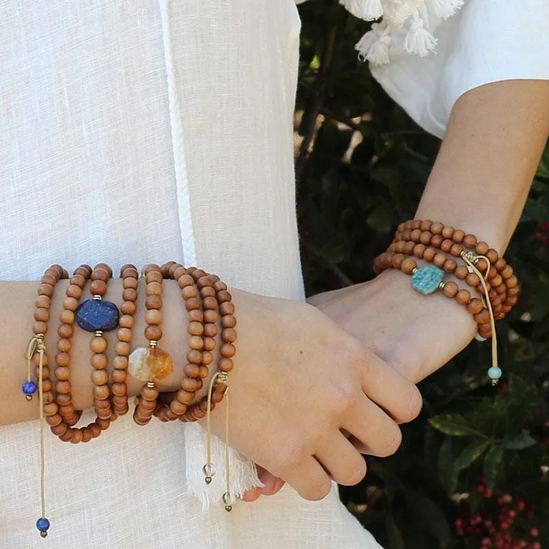 Communication Sandalwood and Amazonite Mala Necklace