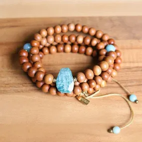 Communication Sandalwood and Amazonite Mala Necklace