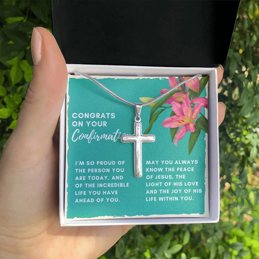 Confirmation Gift for Her, I'm Proud of the Person You Are Today Stainless Steel Cross Necklace