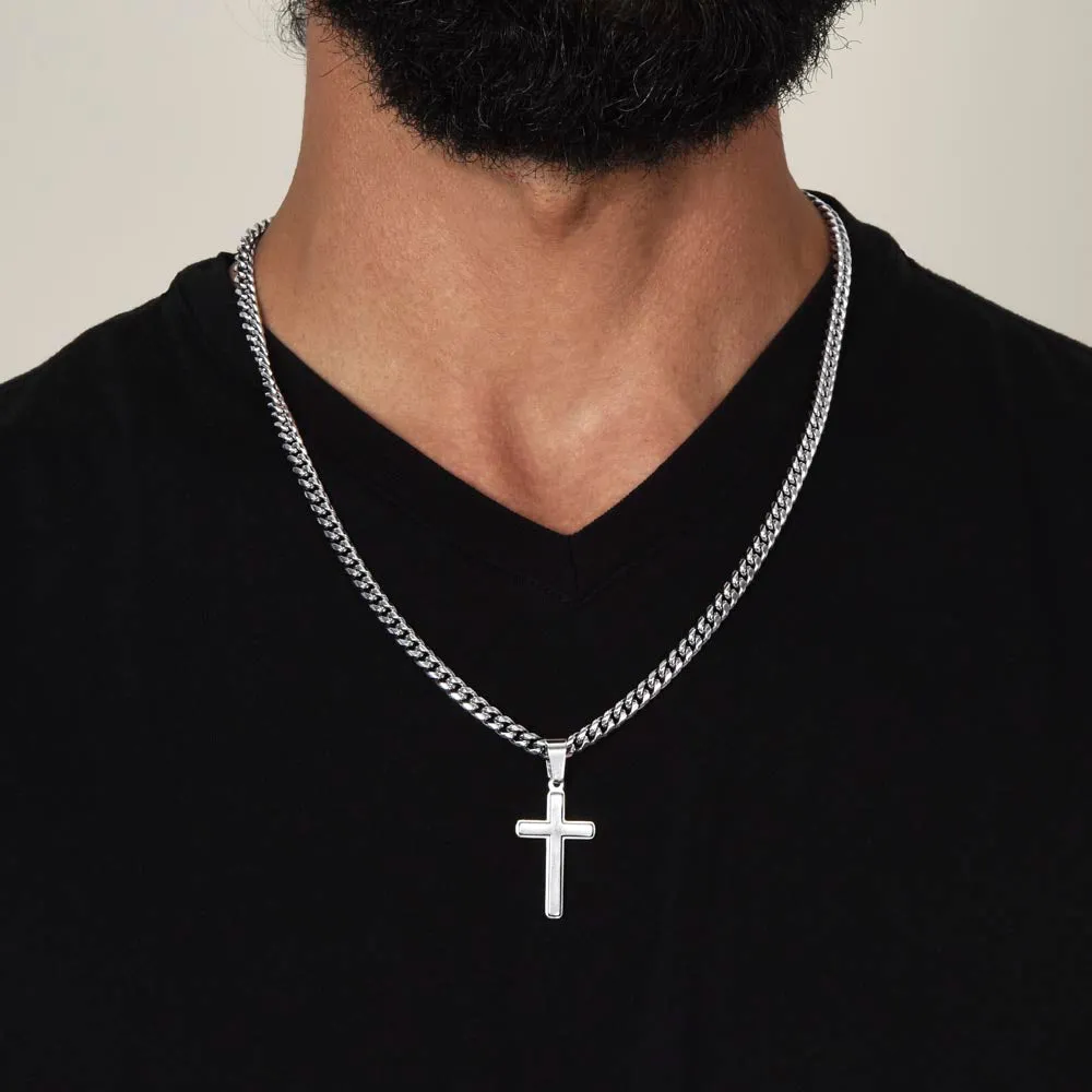 Confirmation Gift for Him, May You Always Know the Peace of Jesus Stainless Steel Men Cross Necklace on Cuban Chain