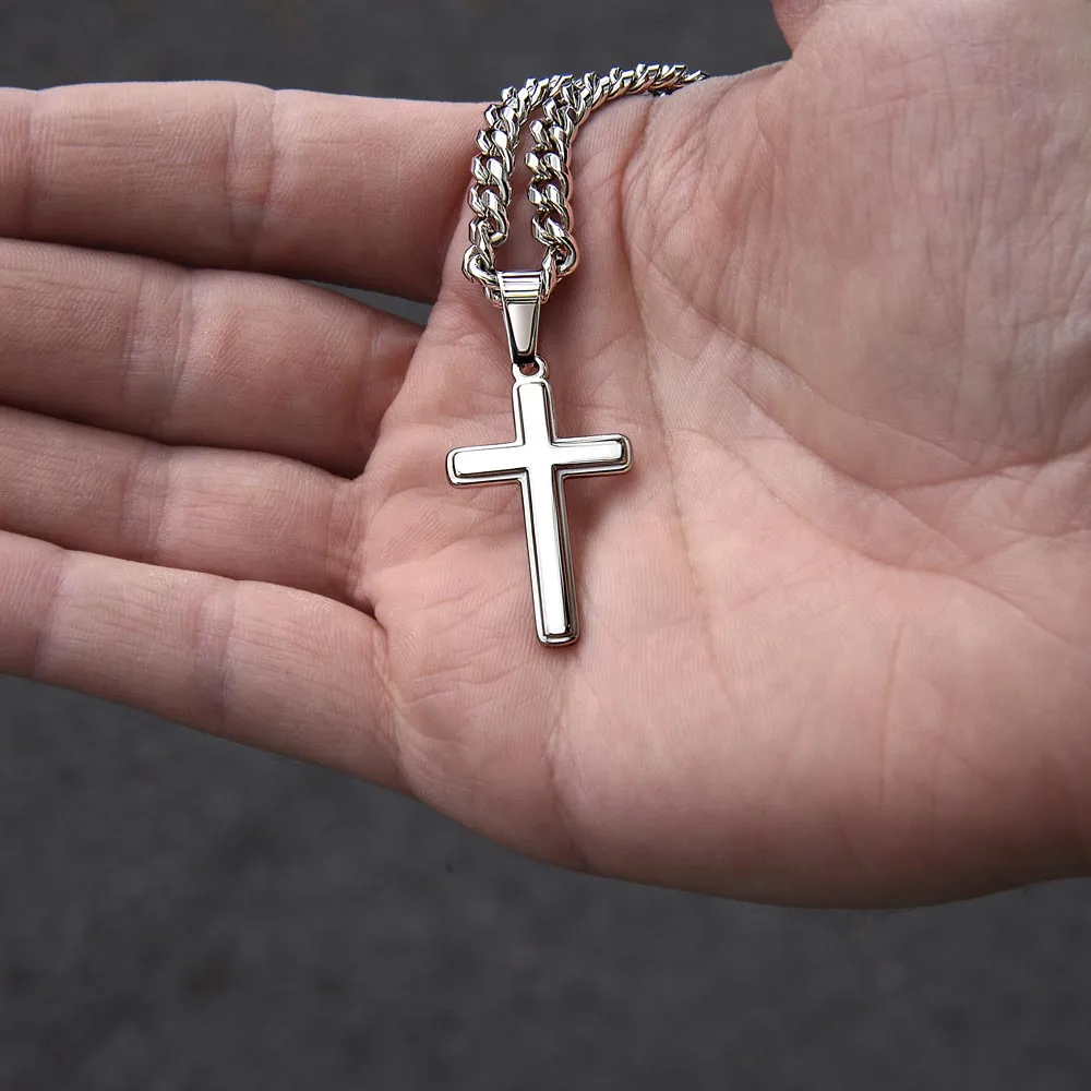 Confirmation Gift for Him, May You Always Know the Peace of Jesus Stainless Steel Men Cross Necklace on Cuban Chain