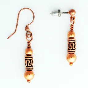 Copper Drop Earrings With Handmade Copper Pipeline Beads