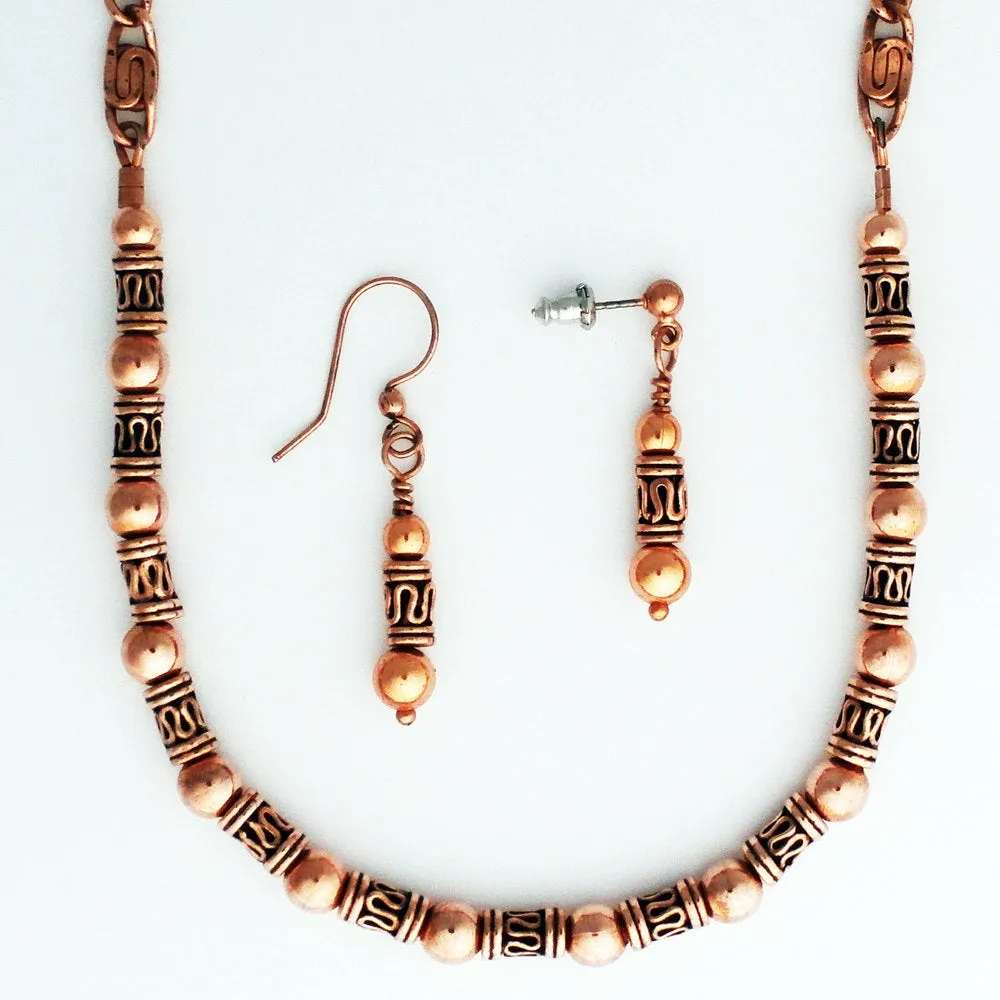 Copper Drop Earrings With Handmade Copper Pipeline Beads