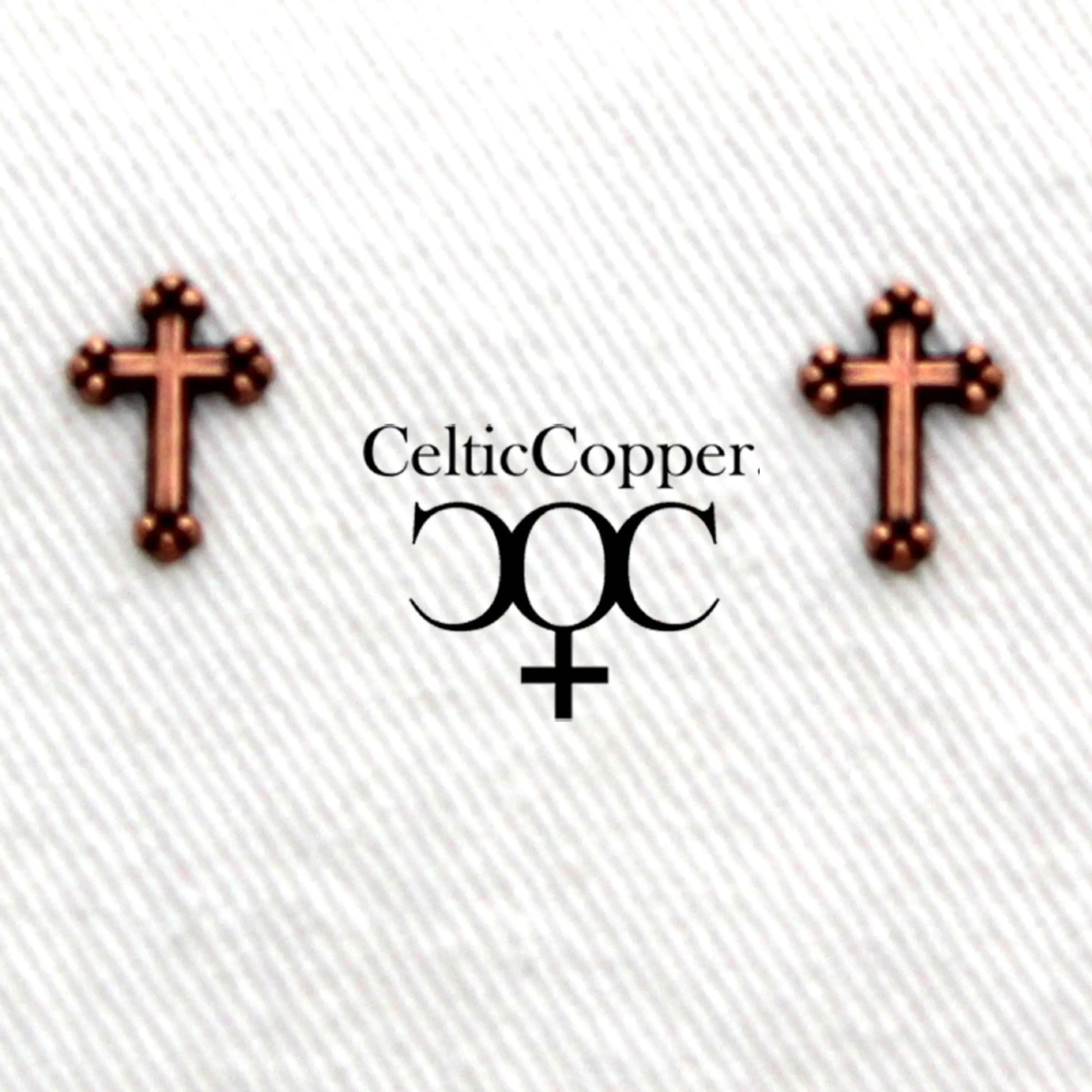 Copper Stud Earrings 2 Pair Set Copper Florentine Cross Earring Studs with Hypoallergenic Steel Post and Clutches