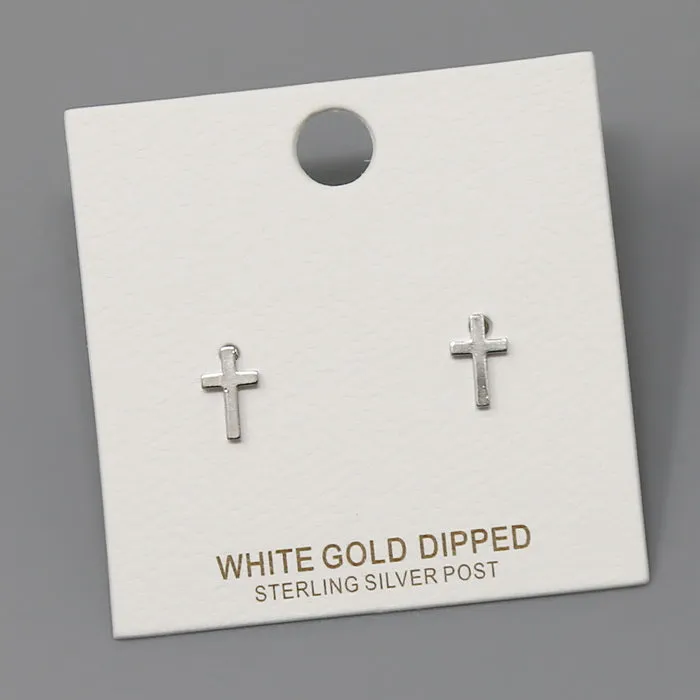 Cross Gold Dipped Metal Stud Earrings