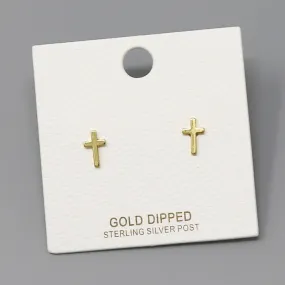 Cross Gold Dipped Metal Stud Earrings