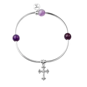 Cross | Soft Bangle Charm Bracelet | Amethyst