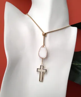 Cruz with Teardrop Mother of Pearl Slider Necklace