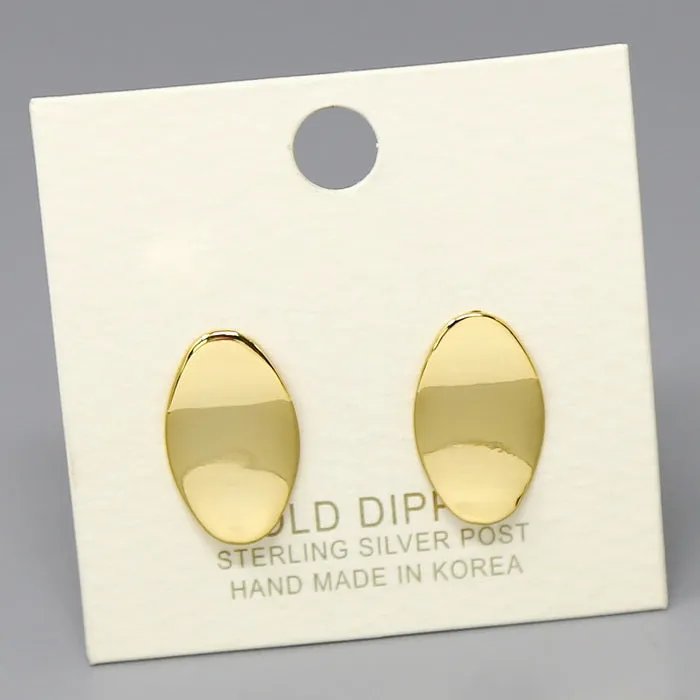 Curved Oval Shape Metal Stud Earrings