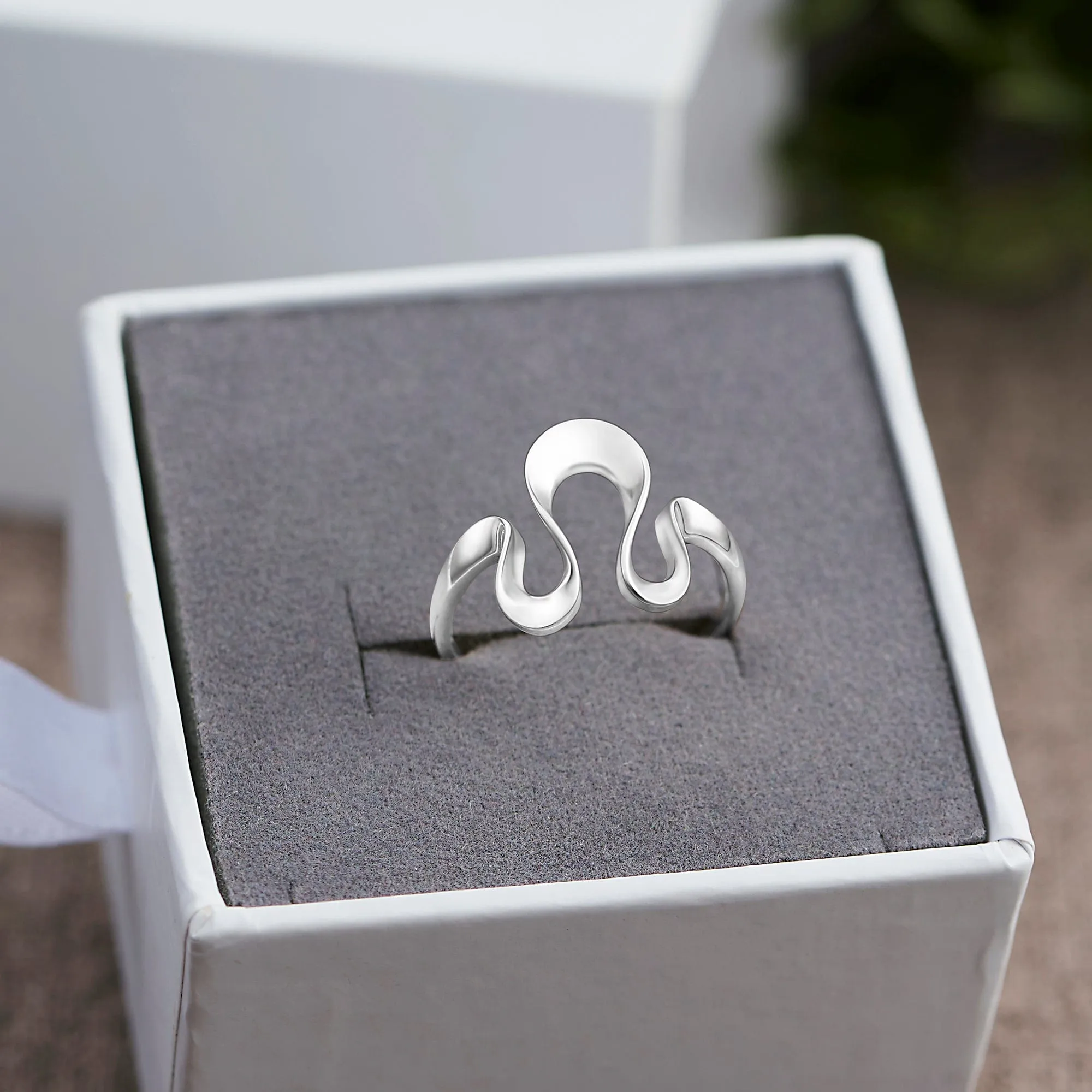 Curved Wave Ring Sterling Silver