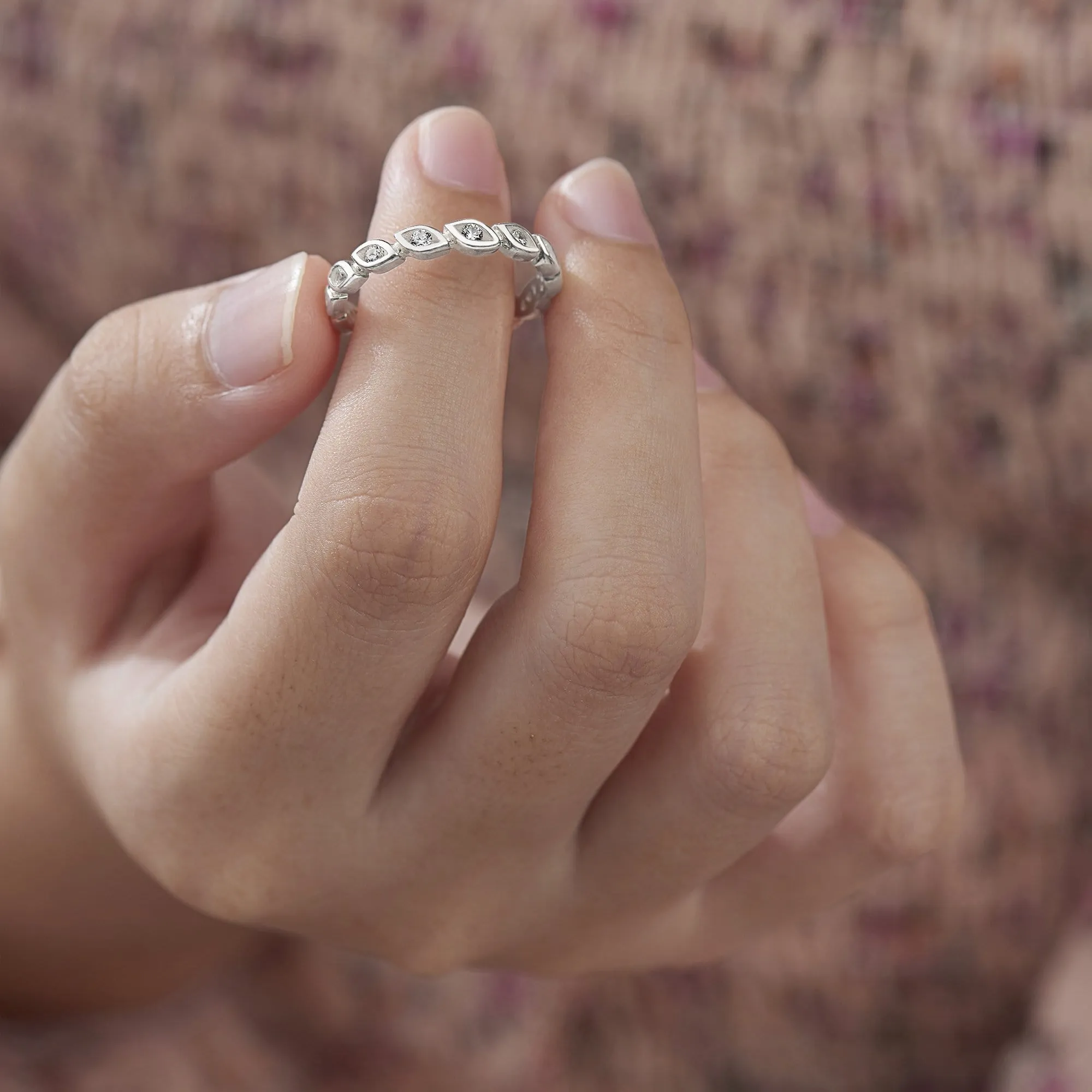 CZ Leaf Crown Sterling Silver Stackable Ring