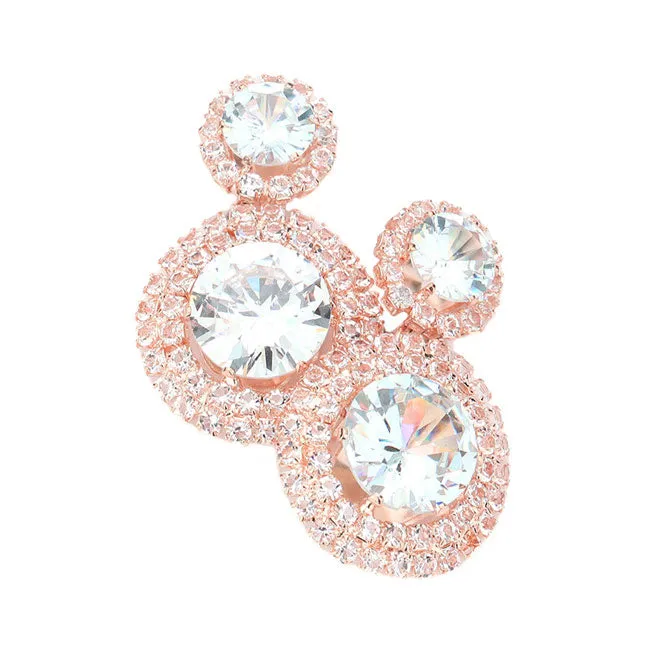 CZ Round Stone Dangle Evening Earrings