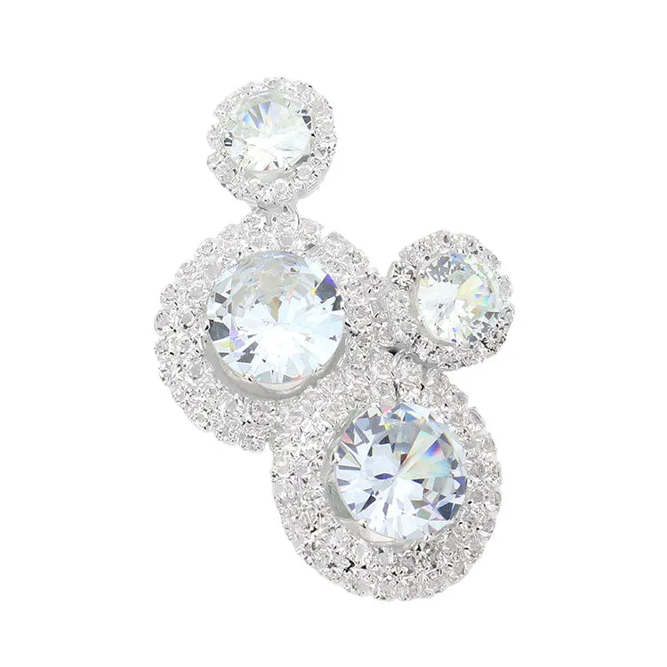 CZ Round Stone Dangle Evening Earrings