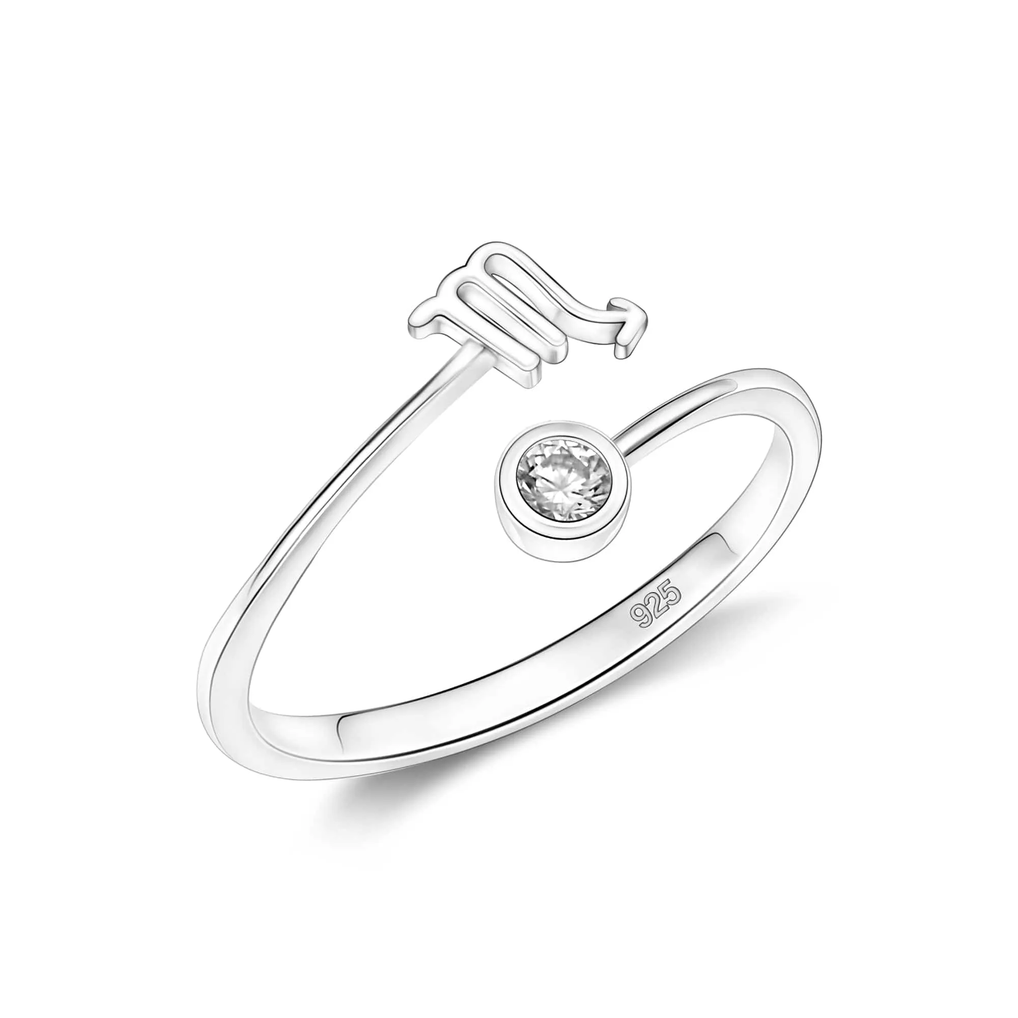 CZ Zodiac Ring Sterling Silver Adjustable 12 Constellation Rings