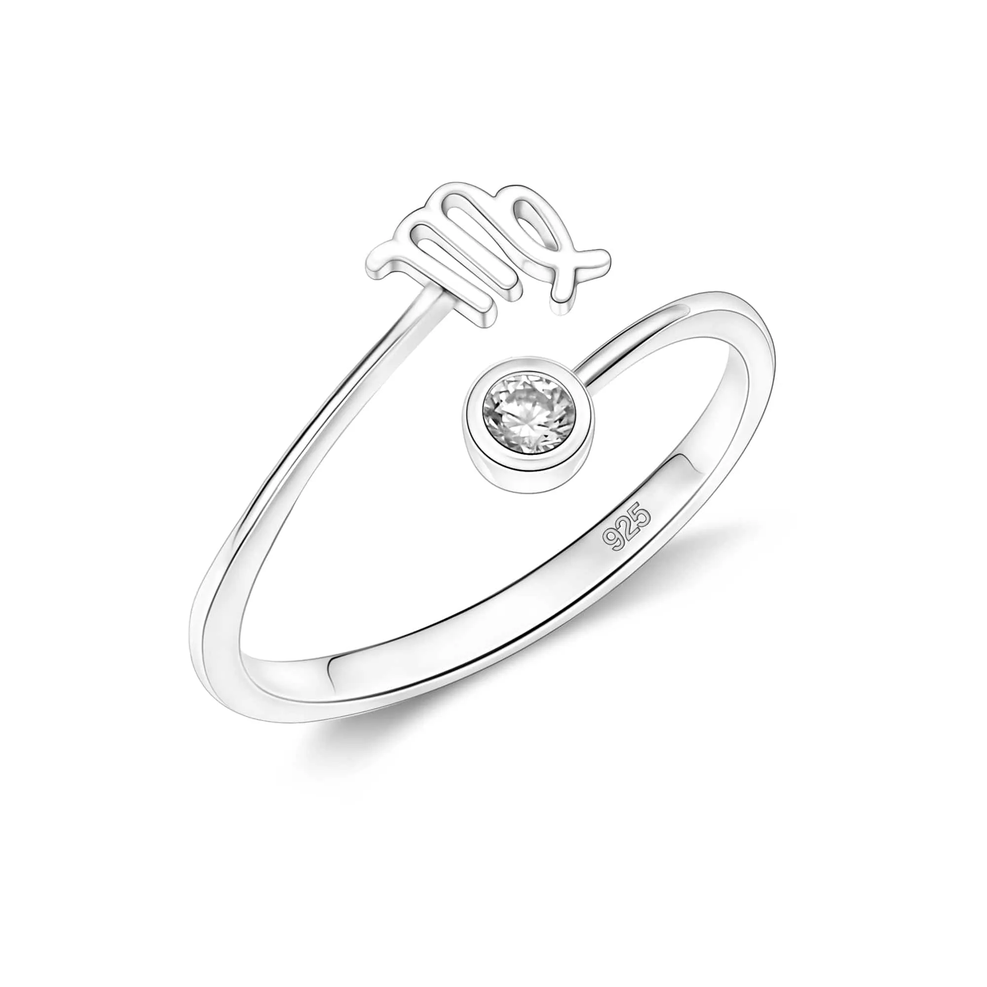 CZ Zodiac Ring Sterling Silver Adjustable 12 Constellation Rings