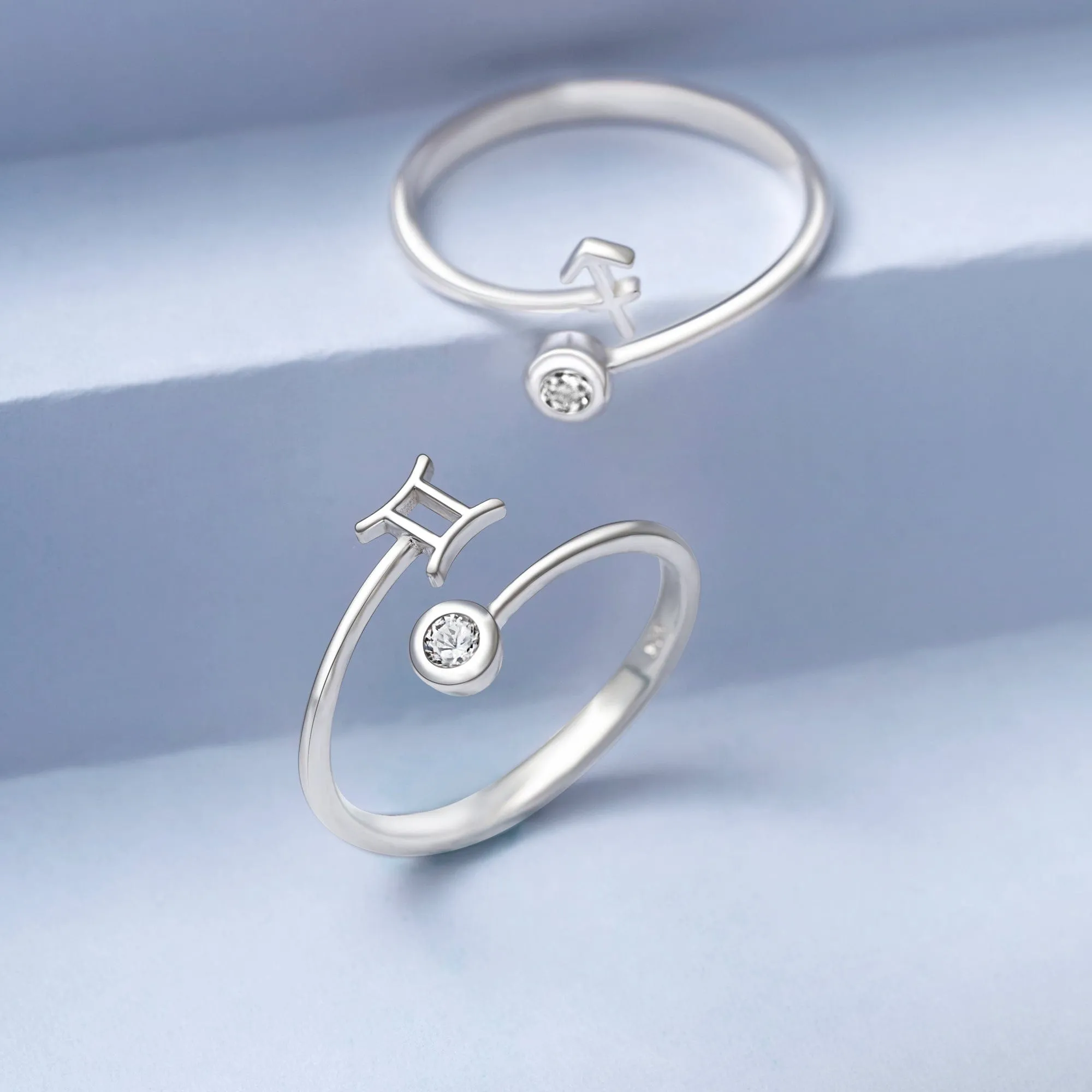 CZ Zodiac Ring Sterling Silver Adjustable 12 Constellation Rings