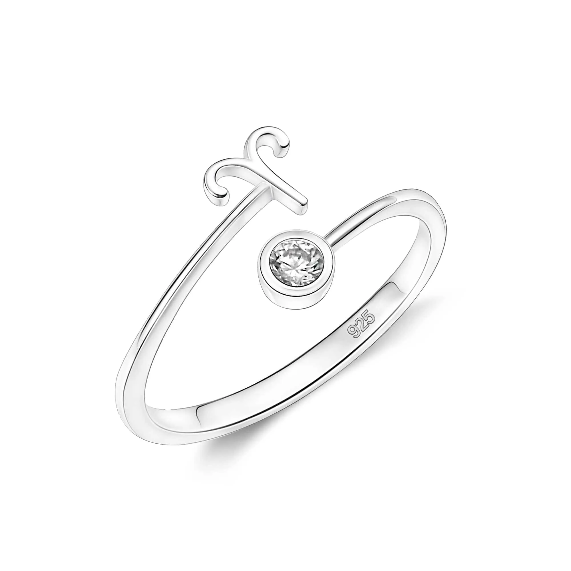 CZ Zodiac Ring Sterling Silver Adjustable 12 Constellation Rings