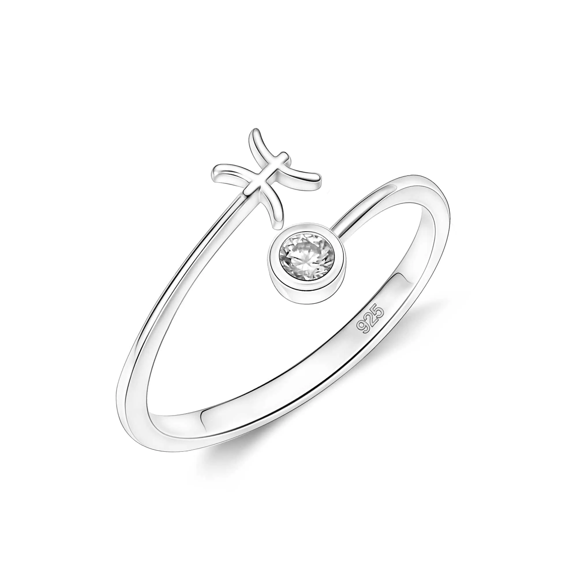 CZ Zodiac Ring Sterling Silver Adjustable 12 Constellation Rings