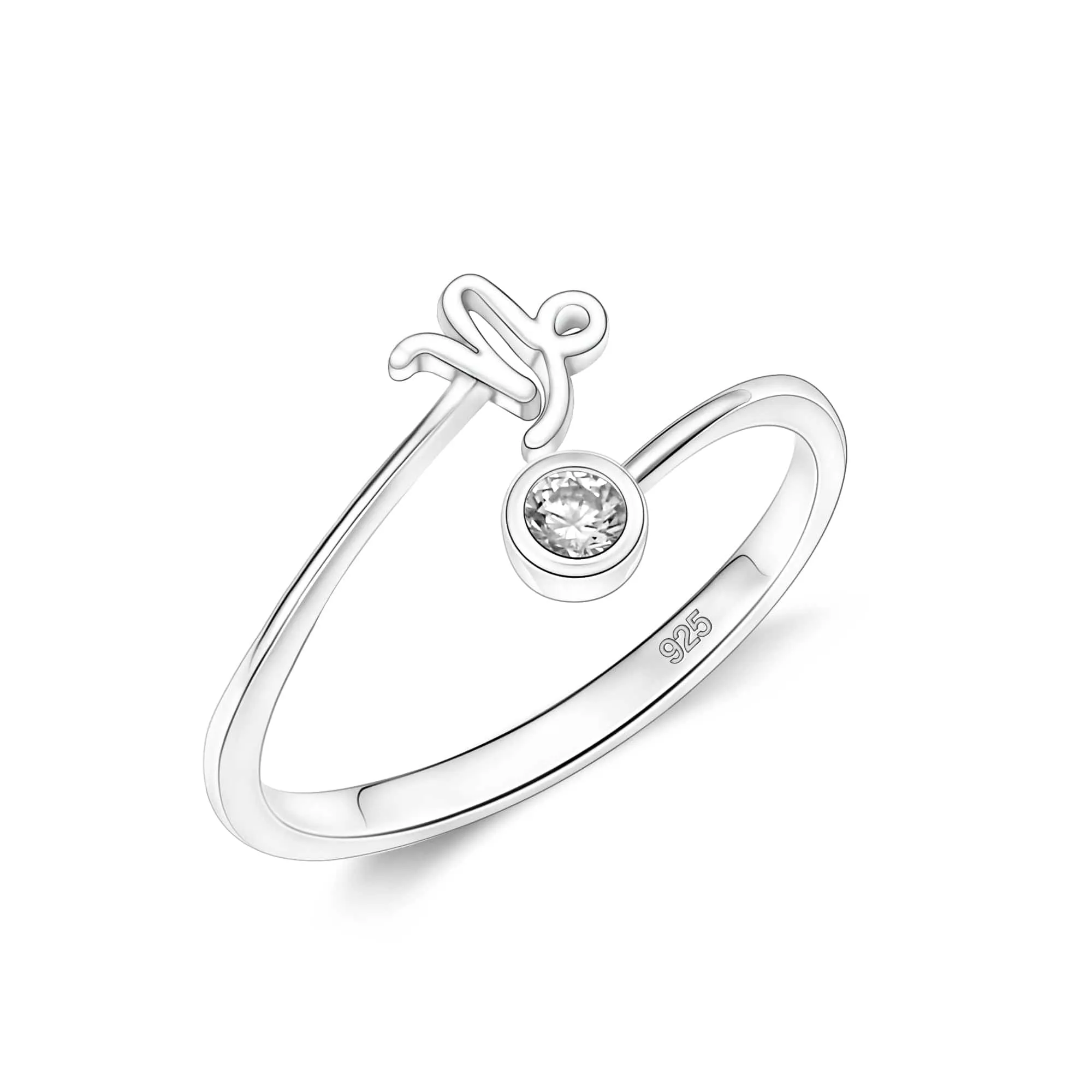 CZ Zodiac Ring Sterling Silver Adjustable 12 Constellation Rings