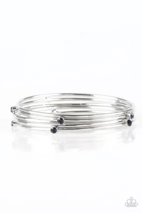 Delicate Decadence Blue and Silver Bangle Bracelet Set - Paparazzi Accessories