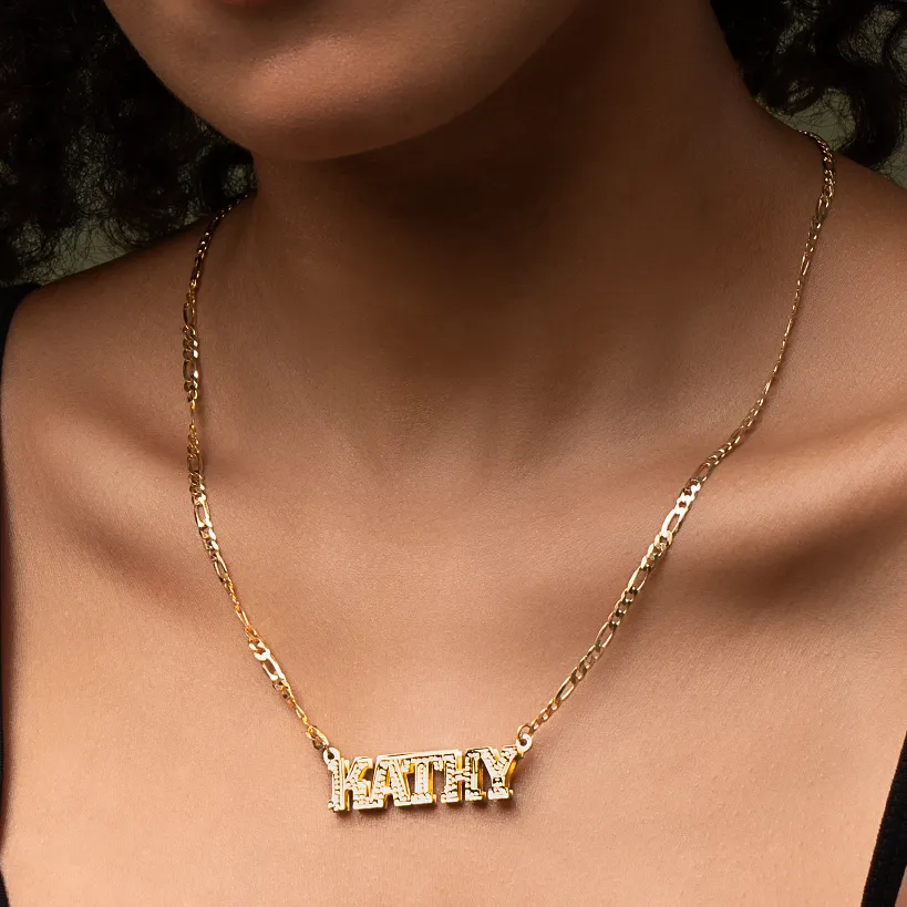 Double Plated Block Name Necklace