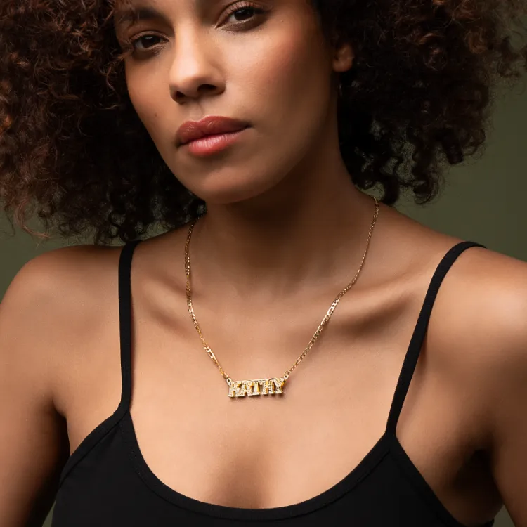 Double Plated Block Name Necklace