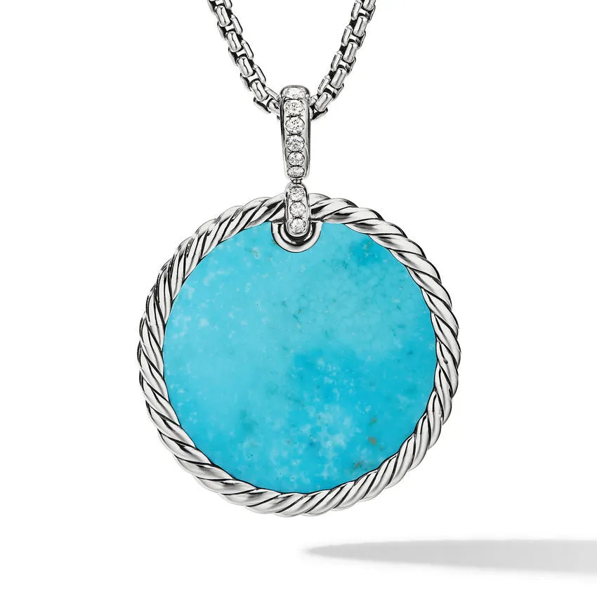 DY Elements Disc Pendant with Turquoise and Mother of Pearl and Pave Diamonds