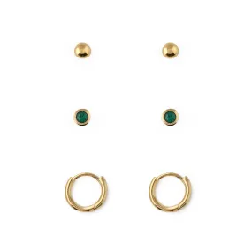 Emerald Stud & Hoop Earrings 3 Pack Made With Swarovski Crystals