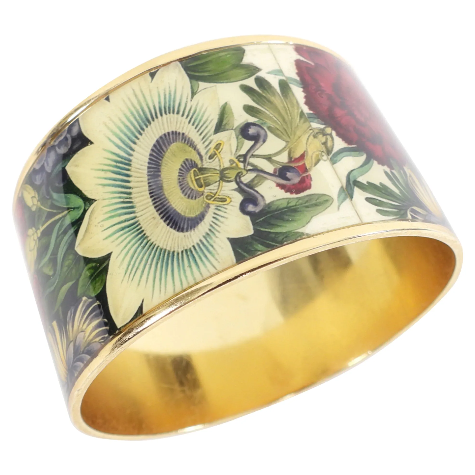 Erwin Pearl Floral Enamel Wide Bangle Bracelet