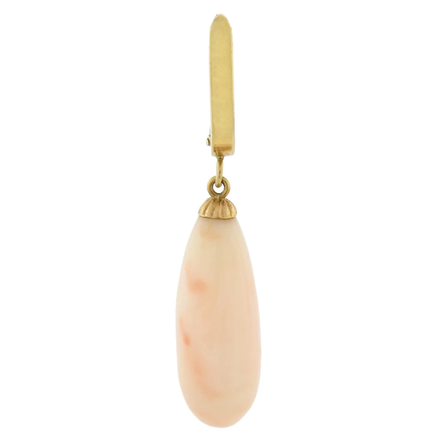 Estate 14kt Angel Skin Coral Teardrop Dangle Earrings