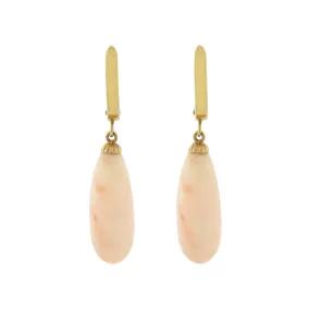 Estate 14kt Angel Skin Coral Teardrop Dangle Earrings