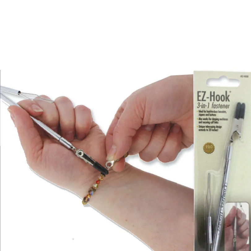 EZ-Hook? Bracelet Fastener Jewelry Tool, 3-in-1 Necklace Fastener, Zipper Puller, Button Buttoner, #1601