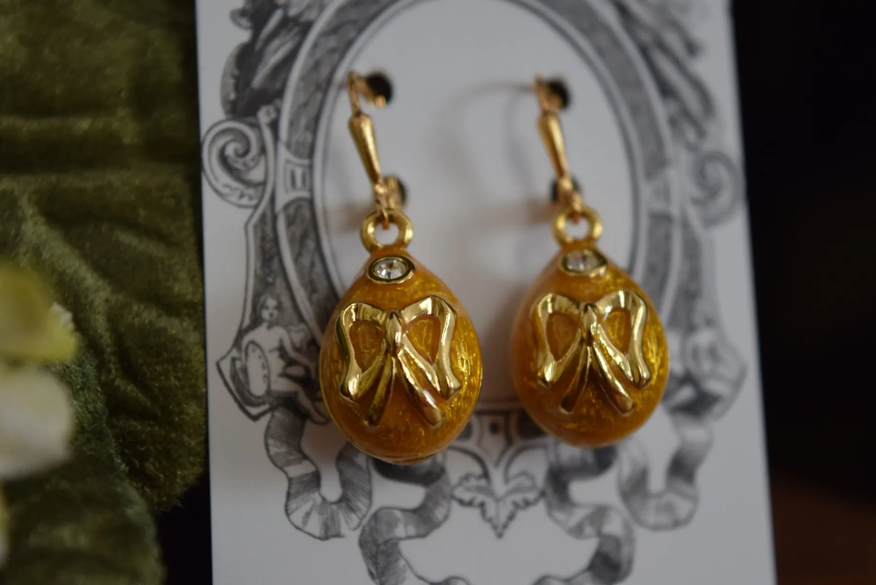 Faberge-Inspired Yellow Imperial Egg Earrings - Museum Reproductions