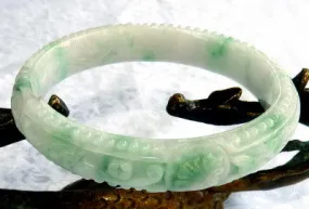 Fabulous Flowers Burmese Jadeite Old Mine Bangle Bracelet 60.5 mm (BB2981)